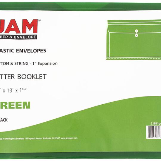JAM Paper Booklet Plastic Envelopes with Button and String Closure